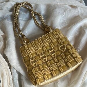 Handmade lucite beaded purse silk satin handle bag